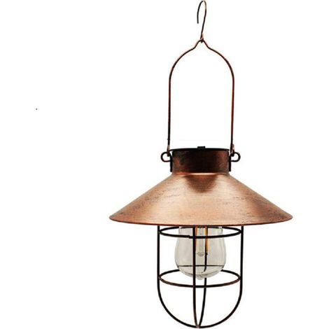 1 Lampe solaire, disque bronze, crochet en S, acier, jardin extérieur (1/5)