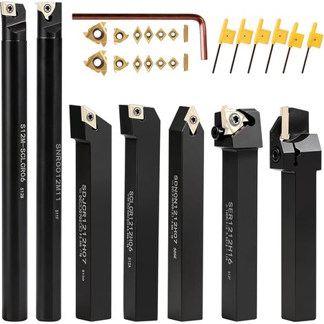 21 Pièces 12mm Outil Tour a Metaux Kit avec 14 Inserts de Carbure (1/5)