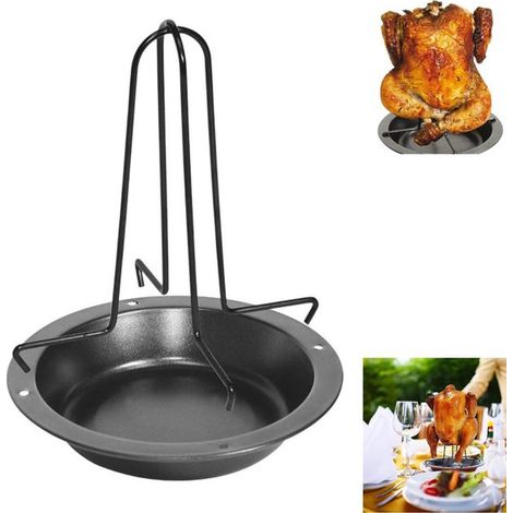 1 pièce - Grille à poulet pour four ou barbecue - noire - Support à poulet - Plat à rôtir en acier inoxydable pour poulet - Accessoires de barbecue - Acier inoxydable - Support à poulet pour barbecue (1/5)