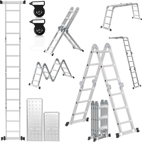 EINFEBEN Echelle pliante articulée 3.6m, echafaudage multifonction, ecarteur de mur, escabeau, 2 plaques plateforme de travail