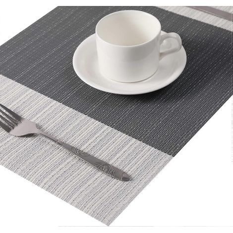 Set de 6 sets de table noirs et blancs - Sets de table en PVC résistants à la chaleur et lavables (1/4)