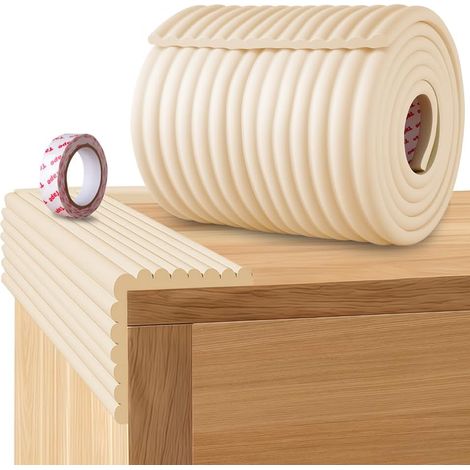 Bandes de Sécurité en Mousse, 2m x 15cm Bande de Protection De Bord De sécurité d-e Type W, Bandes d-e Mousse Autocollantes pour Enfants, pour Tableau, Chaise, Meubles, Escalier(Blanc D'amande) (1/4)