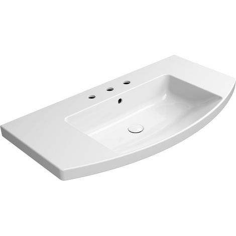 Lavabo en céramique NORM courbé 100x52cm, 3 trous de robinetterie, blanc ExtraGlaze (1/2)
