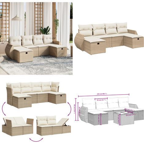6-tlg. Garten-Sofagarnitur mit Kissen Beige Poly Rattan - Gartenmöbel - Outdoor-Möbel - Rattanmöbel - Lounge Set - Gartenlounge - Home & Living (1/5)