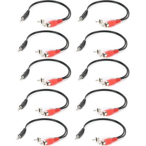 Lot de 10 adaptateurs audio 2 en 1 : prise mâle 3,5 mm vers double RCA mâle. (1/5)