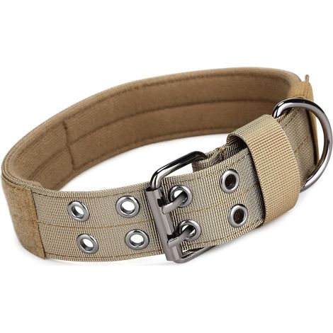 Collier pour Chien en Nylon Réglable Collier Rembourré Doux Respirant avec Boucle en Métal, 39.8-50cm Kaki