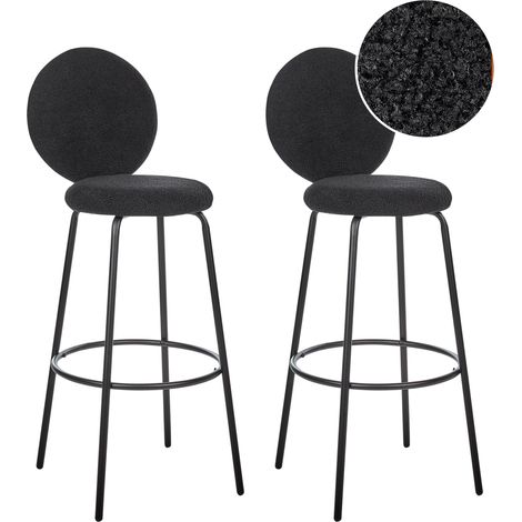 Conjunto de 2 sillas de bar de bouclé patas de acero negro respaldo redondo patas de tapas comedor negro Emery