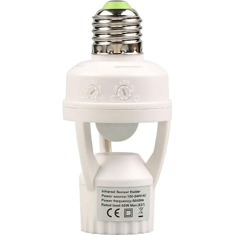 100‑240V E27 Sensor Lights Socket, 10‑300 Second Delay Time 6m Sensing Distance IR Motion Activated Lamp Bulb Holder Adapter For Basement (1/5)