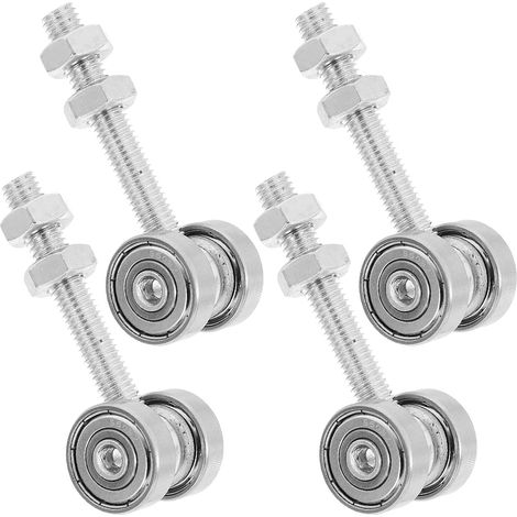 Ensemble De 4 Galets De Rail De Porte Coulissante Roulettes À Double Roulement Pour Porte De Grange Support M8X60 Pour Placard Penderie Et Garage (1/5)