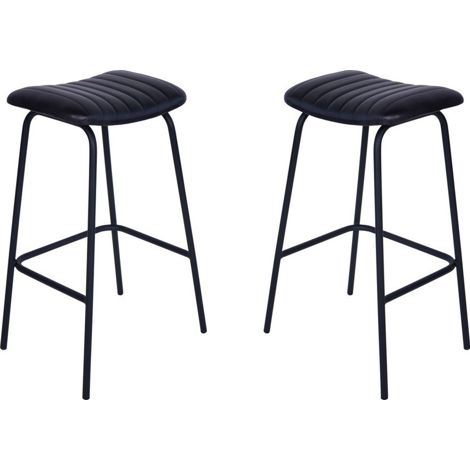 Pair of Arthur Leather Bar Stools - Iron/Leather/Foam - L38 x W47 x H77 cm - Charcoal
