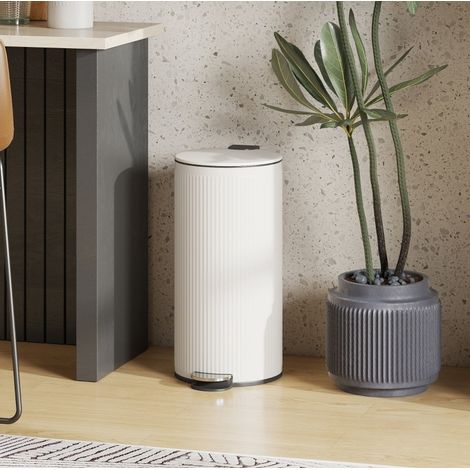 Cubo de basura con pedal 30 L de metal con tapa de cierre suave e cubo interior OKWISH (1/5)