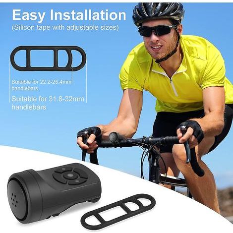 Sonnette de vélo électrique 1 en 1, klaxon de vélo électrique avec alarme 120 dB, étanche IPX4, rechargeable par USB, portable, avec alarme et 4 sonneries. (1/4)