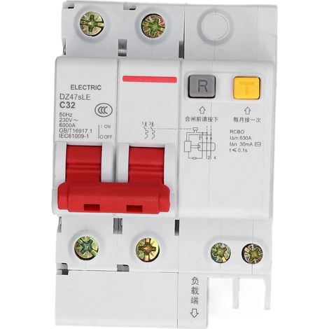 Disjoncteur différentiel 2P 32A 230V AC pour rail DIN, protection fuite courant DZ47sLE C32 (1/5)
