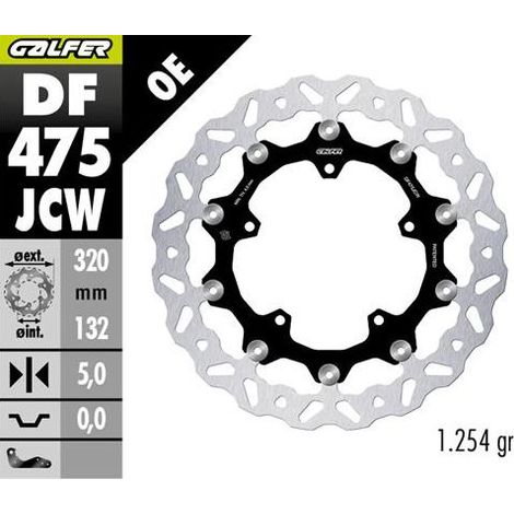 Disque de frein avant Galfer pour Yamaha MT-10 '17- YZF-R6 '17-'23 YZF-R9 '25 FZ 1 '06' YZF-R1 '04-'23 V MAX 1700 '09- (Wave Floating) (320 x 132 x 5 mm)