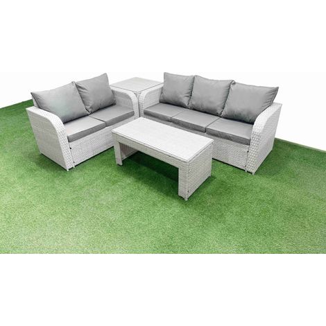 Fimous 5 Seater PE Rattan Wicker Garden Furniture Patio Conservatory Sofa Set with Oblong Coffee Table 3 Seater Sofa Love Sofa Side Table (1/4)