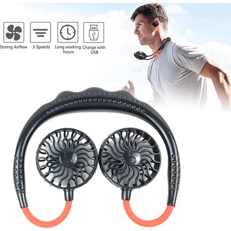 Ventilateur portable mini mains libres à double tête, rechargeable par USB, pour la maison et le bureau, idéal pour le sport et les activités de plein air. (1/5)