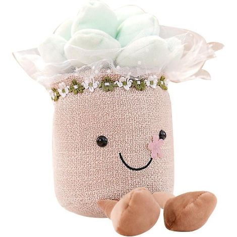 Peluche succulente en pot bleu, poupée plante artificielle douce, mini pot de fleur simulé en peluche, jouet câlin décoratif pour maison (1/4)