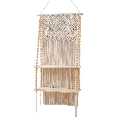 DIY-Wandbehang mit Quasten und Makramee, Boho-Stil, Pflanzenampel aus Baumwollseil, schwebende Holzregale