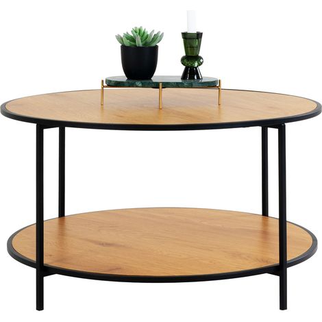 Tavolino da salotto Vita rotondo effetto rovere con struttura in acciaio nero, ø80×45 cm
