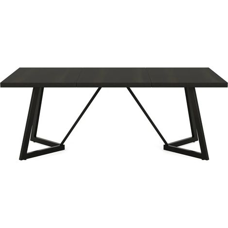 Table à manger rectangulaire 180 cm, table de cuisine et de réunion en MDF noir, style moderne avec pieds métalliques, CHICFURN (1/5)