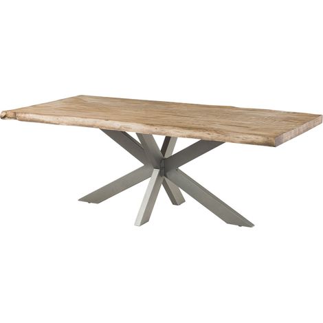 Table à manger 220x100 en bois de manguier beige pied central gris FREEFORM 5