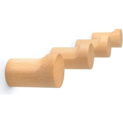 Wandhaken aus Naturholz, 4er-Set. Moderne Garderobe aus Holz. Dekorative Holzhaken zum Aufhängen von Hut, Handtuch oder Handtasche (Buchenholz). (1/5)