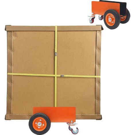 Carro de mudanzas, capacidad de 300 kg, ruedas neumáticas y universales, color naranja. (1/2)
