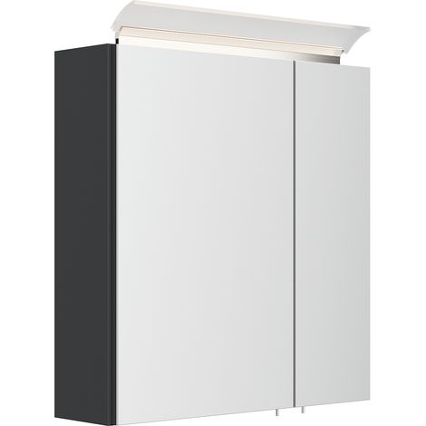 Spiegelschrank 60cm, 2-türig, grau mit LED-Aufsatzleuchte BATLEY-02 (1/5)