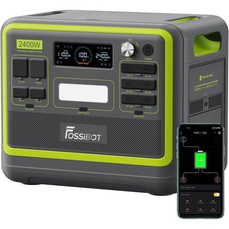 FOSSIBOT F2400 Portable Power Station, LiFePO4 Battery Solar Electric Generator, 2048Wh 2400W Energy Station
