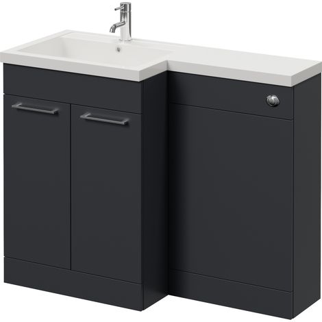 Napoli 460 Gloss Grey 1100mm 2 Door Vanity Unit Toilet Suite with Left Hand Square Lucia Basin - 1100mm - Chrome 160mm HandleWithout Kingston Toilet Pan