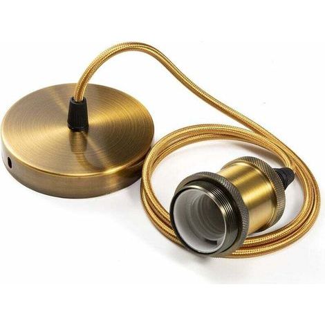 Suspension luminaire en métal Suspension de lampe Douilles de lampe E27 avec câble, douille de lampe Douille de suspension de plafond tressé bronze réglable 90cm, pour éclairage au plafond (gold) (1/5)