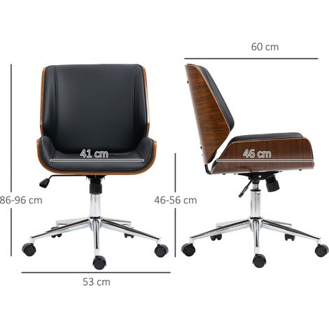 Fauteuil de bureau vintage rembourré, similicuir, bois et acier, 53 x 60 x 86-96 cm, noir et marron foncé (1/5)