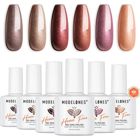 Vernis Semi Permanent Marron Pailleté 6 Couleurs Vernis Gel UV Semi Permanent Sans HEMA Soak Off Vernis à Ongles Complet pour Gel Ongle Manucure Nail Art DIY Home (1/5)