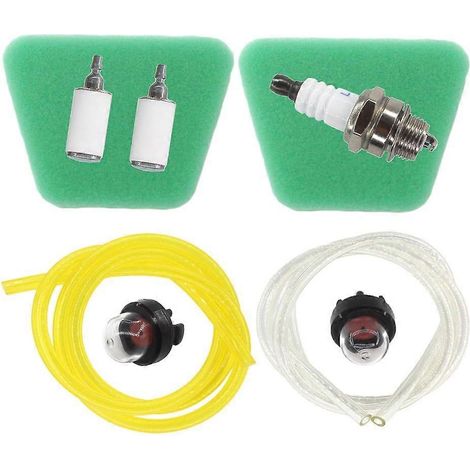 Kit comprenant filtre à air, filtre à carburant, conduite d'essence, poire d'amorçage et bougie d'allumage pour tronçonneuse McCulloch 2000, 3200, 3500, 3516 et 3210. (1/5)