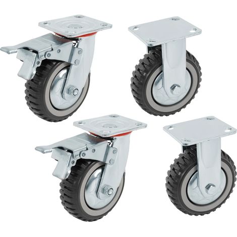 4 Pcs Heavy Duty Wheels 6in PU Casters 2 Swivel 2 Straight With Brake 617 lbs Capacity