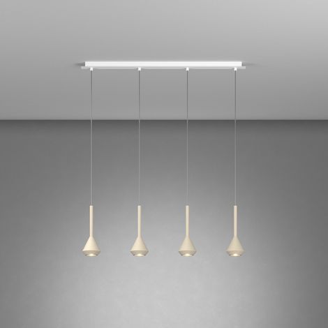 Lampadario Moderno Aygo Metallo Bianco E Sabbia 4 Luci Gu10