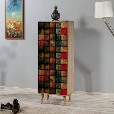 Dmora - Zapatero Cebalrai, Zapatero, Armario de entrada multiusos, Zapatero, 50x38h135 cm, Roble y Multicolor, con embalaje reforzado (1/5)