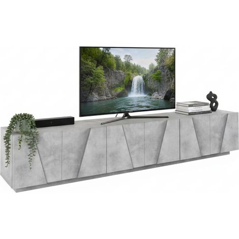 Dmora - Fernsehschrank Dgil, Niedriges Sideboard für Wohnzimmer, Sockel für TV-Möbel, 100 % Made in Italy, cm 244x44h46, dunkler Zement