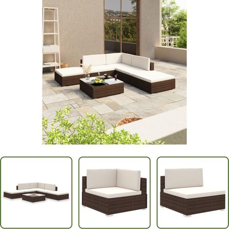 Poly Rattan -  6-tlg. Garten-Lounge-Set mit Auflagen Poly Rattan Braun (1/5)