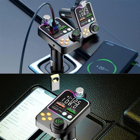 Émetteur audio sans fil compatible Bluetooth pour voiture avec double port USB et lecteur MP3 (1/4)