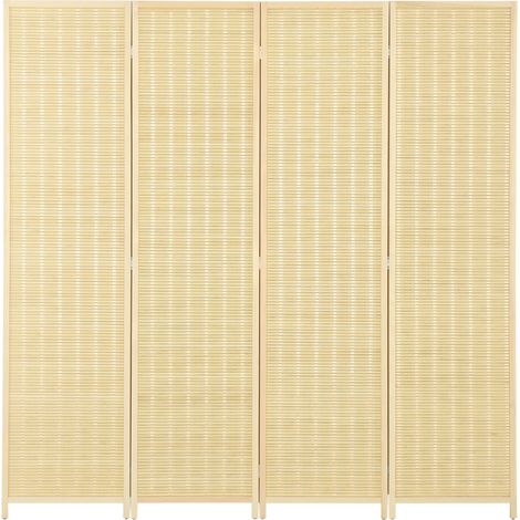 HOMCOM Paravento Boho 4 Ante Pieghevole Alto 180cm Legno e Bambù Colore Naturale