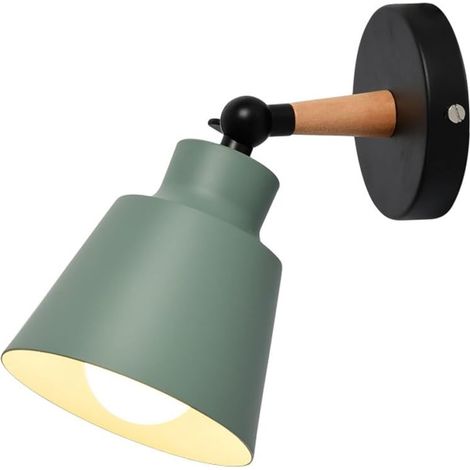 Appliques Murales Rétro Vintage E27 Luminaire Plafonnier Industriel en Bois et Métal Réglable Lampe Murale Interieur Applique Moderne pour Chambre Entrée Salon (Vert)