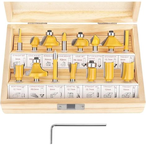 15 tlg.Fräser Set 6.35 mm Schaft Fräser für Oberfräse Holzfräser Oberfräsen Zubehör für Holz koffer
