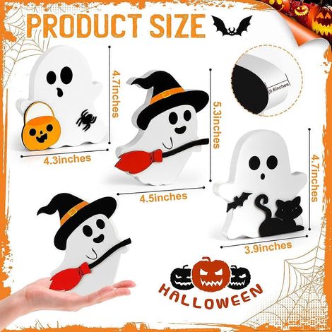 Niedliche Halloween-Dekorationen für drinnen: Etagere aus Holz (3er-Set), dekorative Paneele mit schwarzer Katze, Fledermaus und Hexenbesen, Kürbisblöcke für Party- und Regaldekoration. (1/3)