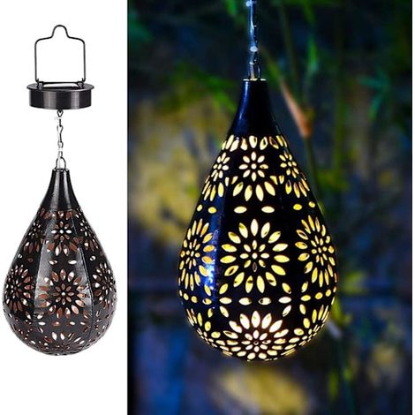 Lanterne solaire d'extérieur, décoration de jardin, lampe solaire suspendue en métal, étanche, LED, balcon, terrasse, éclairage - AquaForge (1/3)