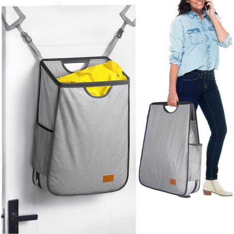Panier à linge suspendu de grande capacité, gris, au-dessus de la porte, portable, style moderne (1/5)