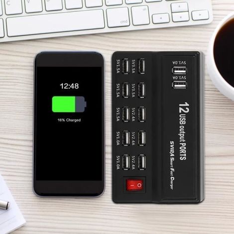 VINGVO station de charge USB 12 ports Multi-Port ménage 12 ports USB chargeur rapide multiprise pour ventilateur de téléphone (1/4)