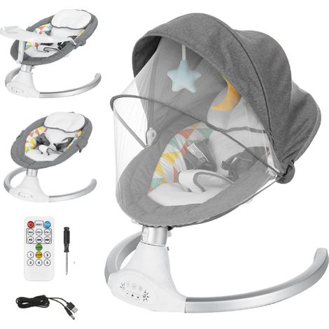 Babyschaukel elektrische Babywippe 5 Gänge
mit Esstisch, bluetooth Musik, Moskitonetz und Spielzeug, max. 9kg