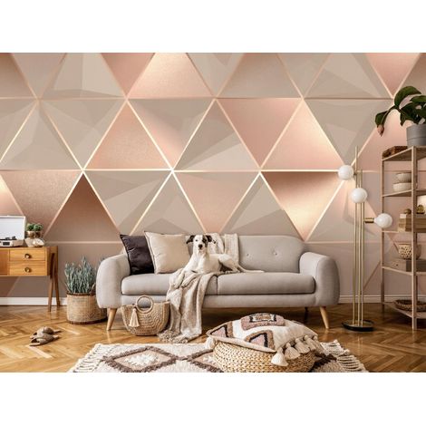 Fototapete Abstrakt Rosa Gold 3D-Optik, für Wohnzimmer und Schlafzimmer, 150 x 105 cm – Komplettset inkl. Kleister & Anleitung (1/5)