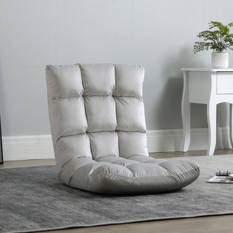 Silla de suelo plegable con función reclinable, respaldo ajustable, acolchada, para ver la televisión, leer, meditar, sofá perezoso, silla de lectura para meditación en casa, gris (1/5)